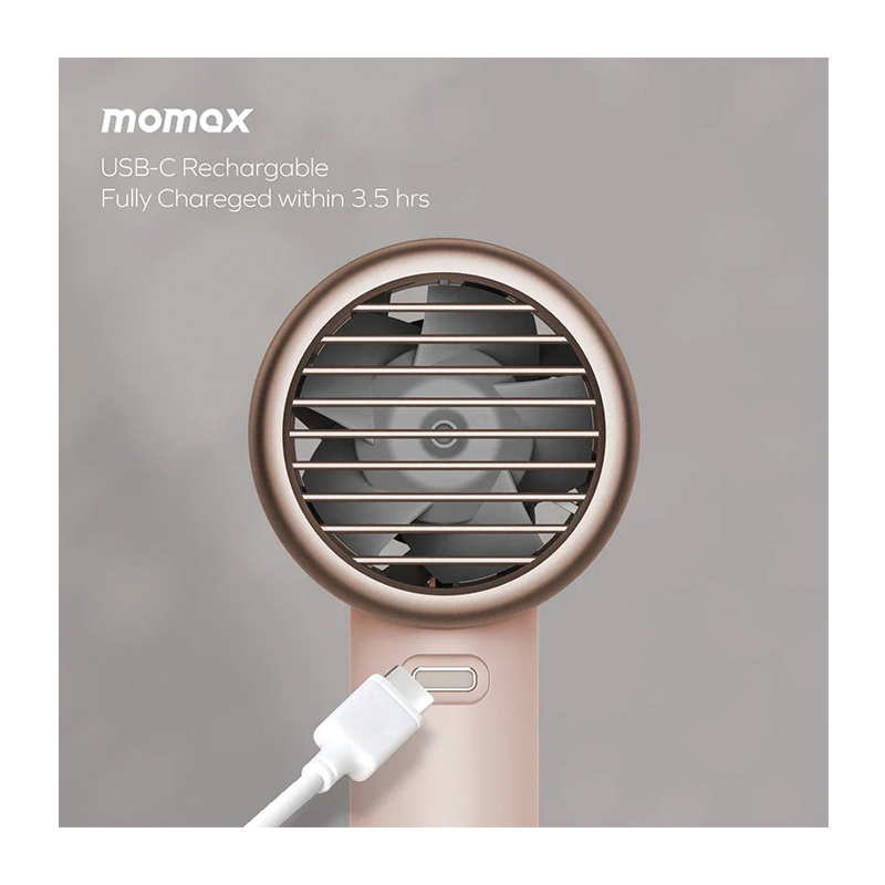MOMAX 1°Go Portable Icy Cooling Fan – 4500mAh – 13,200 RPM – USB-C – IF18L2 – Desert Titanium - Image 4