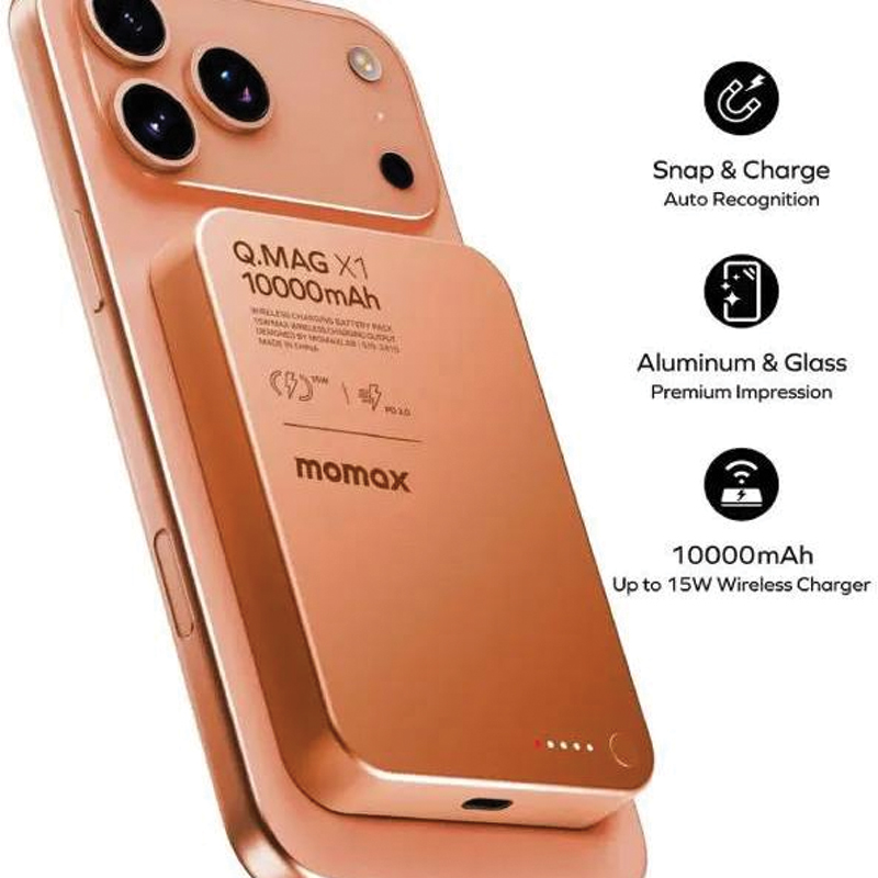 MOMAX Q.Mag X1 Qi2 10000mAh Gen 2 15W MagSafe Wireless Power Bank – Rose Gold - Image 4