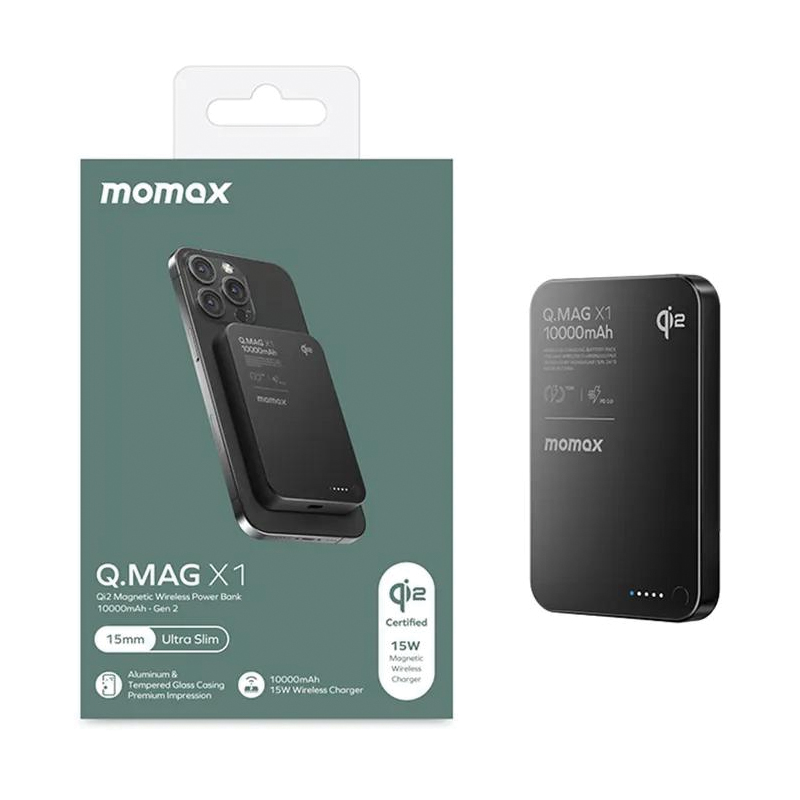 MOMAX Q.Mag X1 10000mAh Gen 2 15W MagSafe Wireless Power Bank – Black - Image 4
