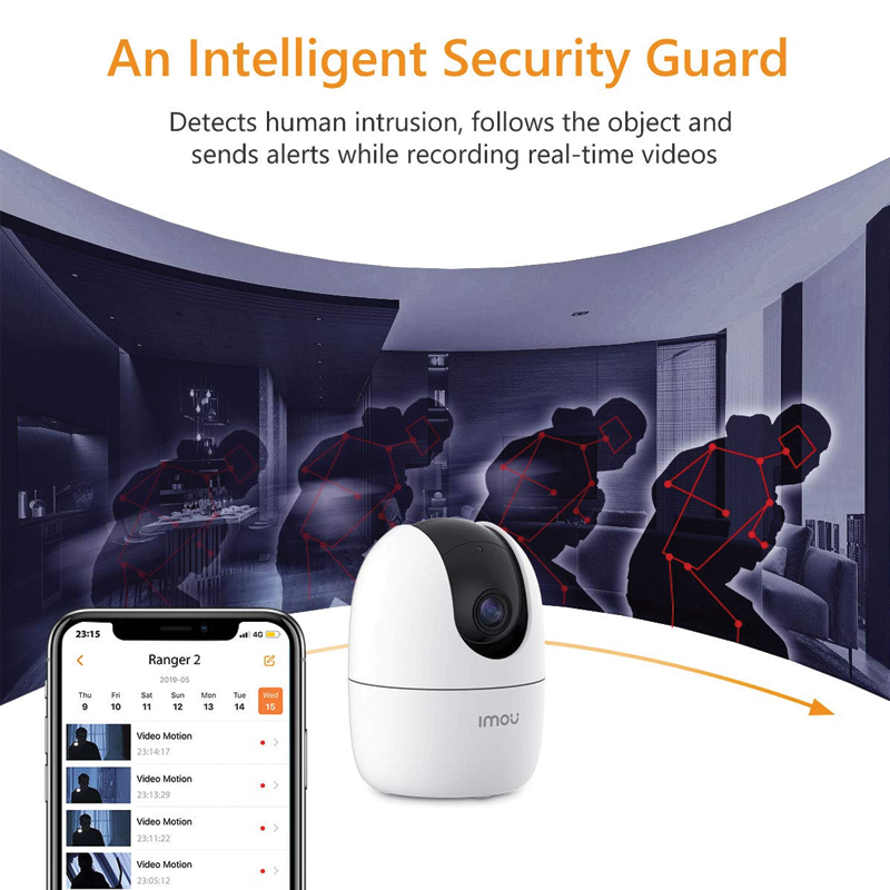IMOU Ranger 2 Panoramic Panning and Tilting 5MP WiFi Camera – Motorized Pan & Tilt WiFi Dome Camera with 5MP QHD Resolution, 360° Panoramic Coverage, AI Human Detection, Smart Tracking, Two-Way Audio, Built-in Siren, Microphone, IR Night Vision (10m), Privacy Mode, MicroSD Card Slot. - Image 4