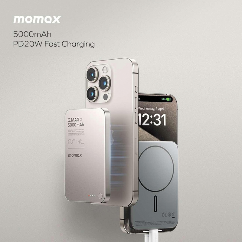 MOMAX Q.Mag X 5000mAh Gen 2 15W Ultra Slim MagSafe Wireless Power Bank – Titanium - Image 4