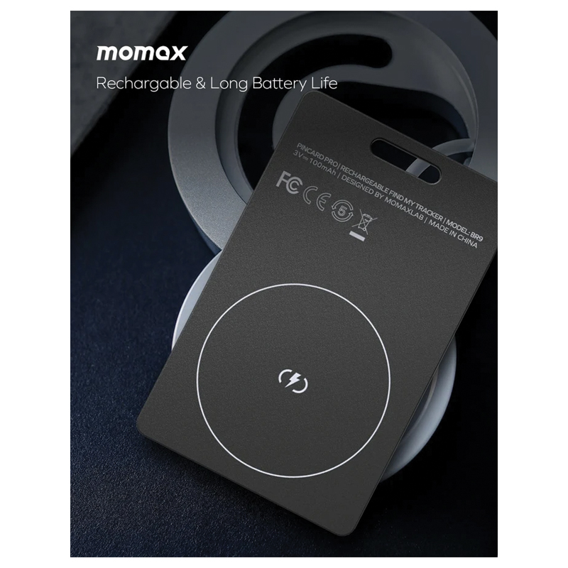 MOMAX PinCard Pro Rechargeable Find My Tracker – Apple Find My – IP68 – 100mAh – BR9D – Black - Image 4
