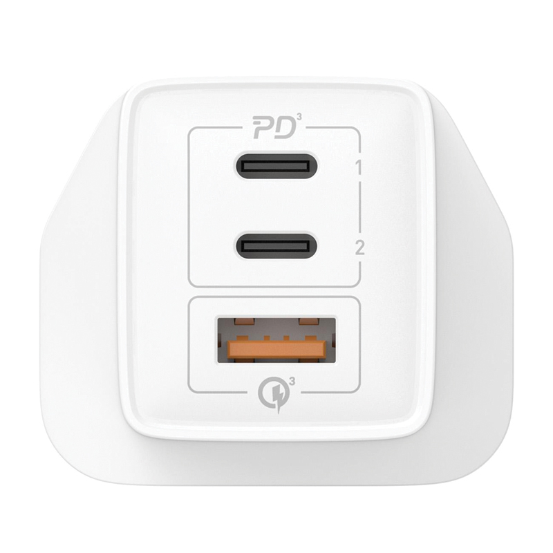 MOMAX OnePlug 67W 3-Port GaN Wall Charger – White - Image 4