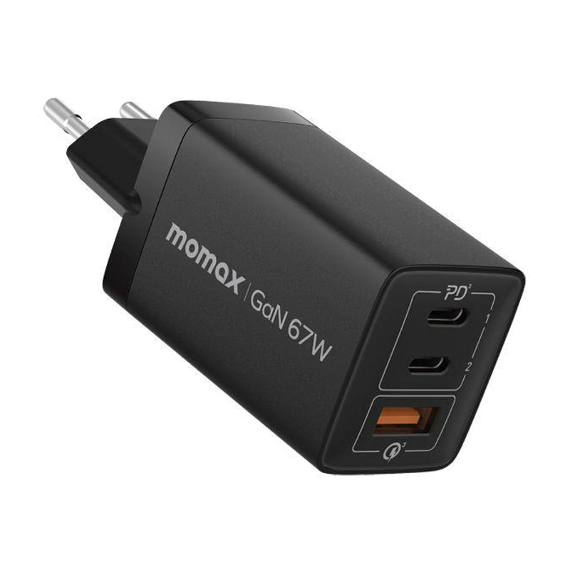 MOMAX OnePlug 67W 3-Port GaN Wall Charger – Black - Image 4