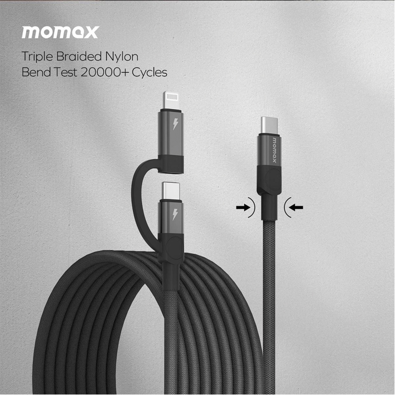 MOMAX Mag.Link Duo Magnetic USB-C to C & Lightning Cable 2M – Black - Image 4