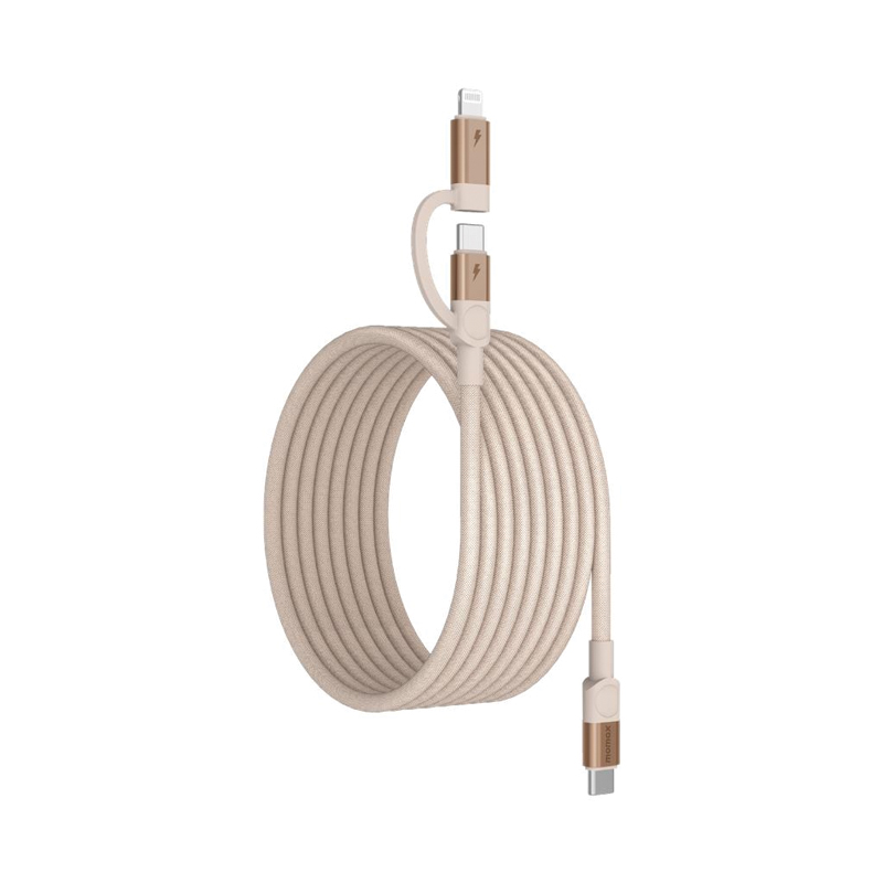 MOMAX Mag.Link Duo Magnetic USB-C to C & Lightning Cable 1M – Desert Titanium - Image 4